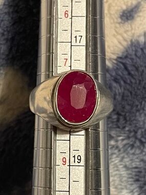 7 carat oval Natural Ruby Sterling Silver Ring for Men size 8